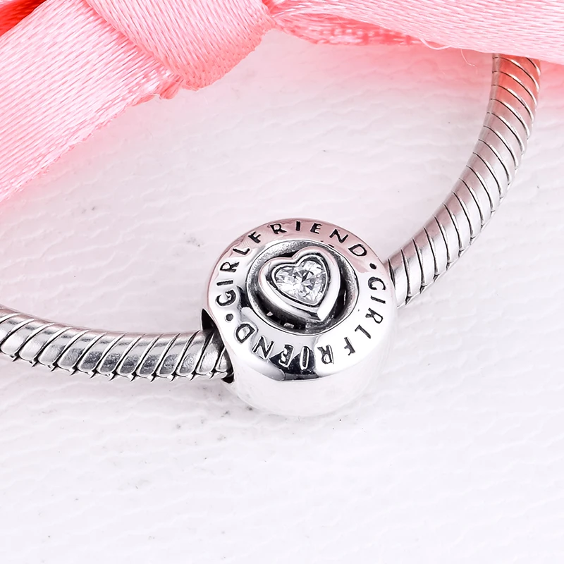 Подходит для Pandora Браслеты девушка Подвески с прозрачными камнями 100% 925 пробы