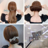 new full rhinestone bowknot hair stick hairpin woman bun hairstyle curling stick hair tie elegant hair accessories for party