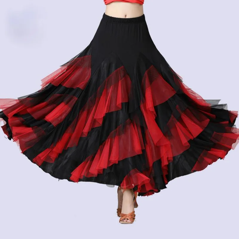 

2023 Women Dancing Costume Flamenco Waltz Ballroom Skirt Classical Competition Practice Layered Big Swing Spanish Skirts Y622