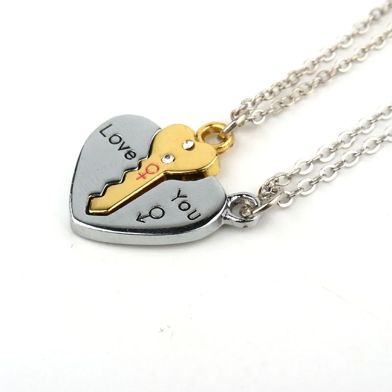 

2Pcs European Sliver Plated Key Pendant Necklaces For Womens Lover Couple Jewelry Broken Heart Necklace Valentine Gift