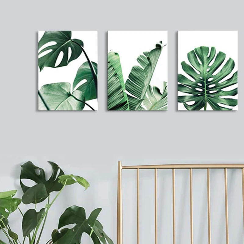 Простые зеленые листья холст искусство тропические растения работа