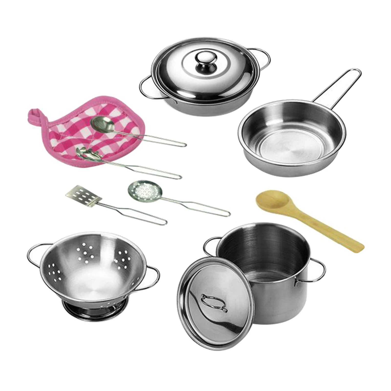

12Pcs Kids Kitchen Pretend Play Tableware Toys Stainless Steel Cookware Set Boys Girls Toys Tool