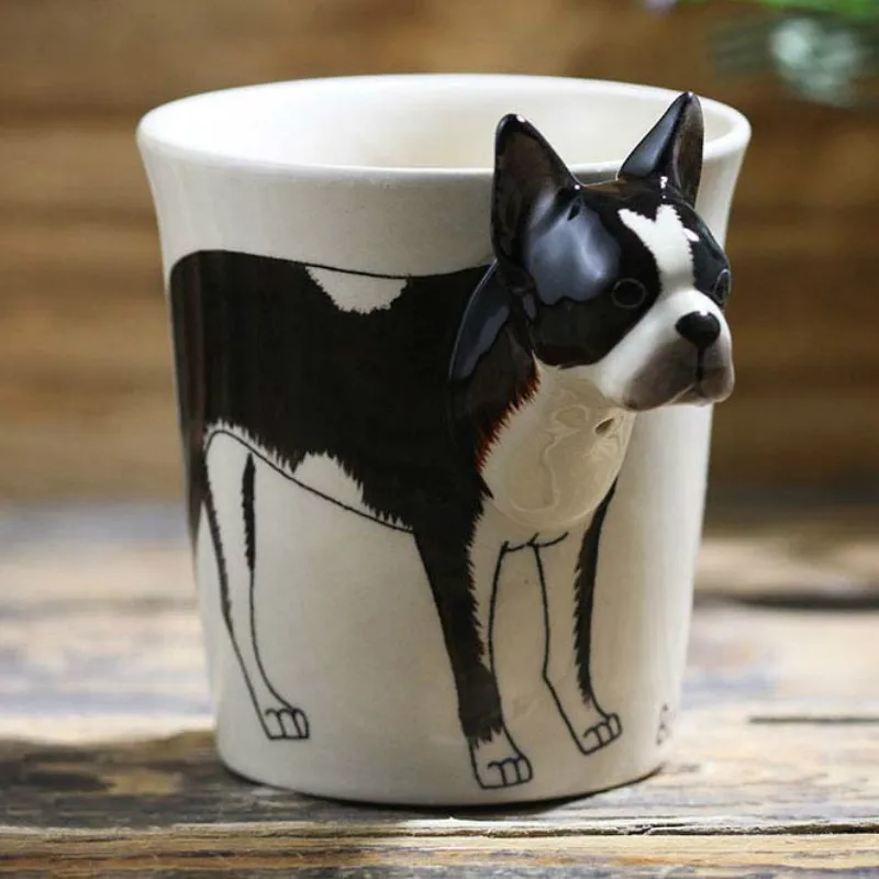 Новинка 2019 креативная черная керамическая чашка Boston Terrier 3D мультяшная ручной