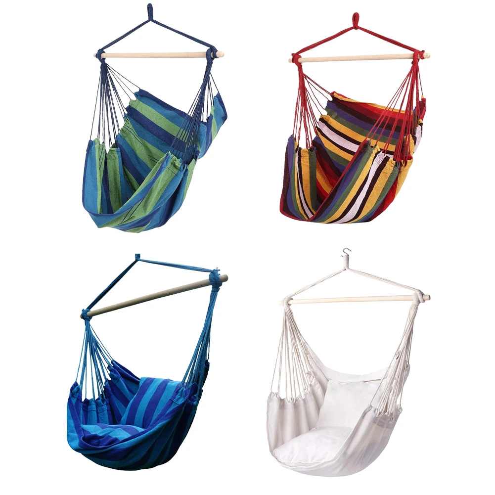 Portable Canvas Hammock Leisure Stripe Hanging Chair Swing Hiking Camping Hammock Outdoor Garden Hanging Bed for Travel