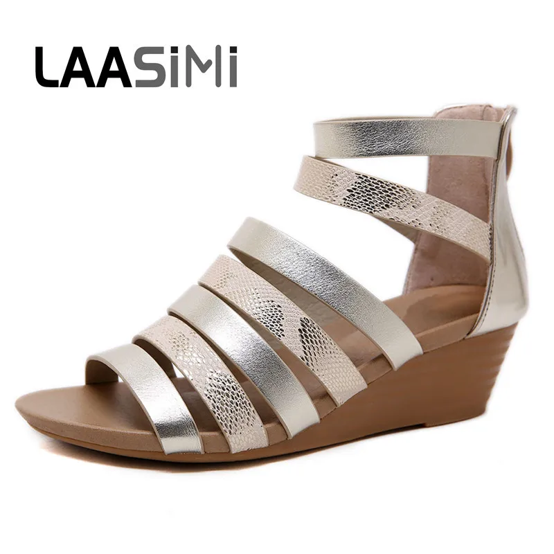 Сандалии LAASIMI женские из экокожи босоножки на танкетке кожа питона без застежки