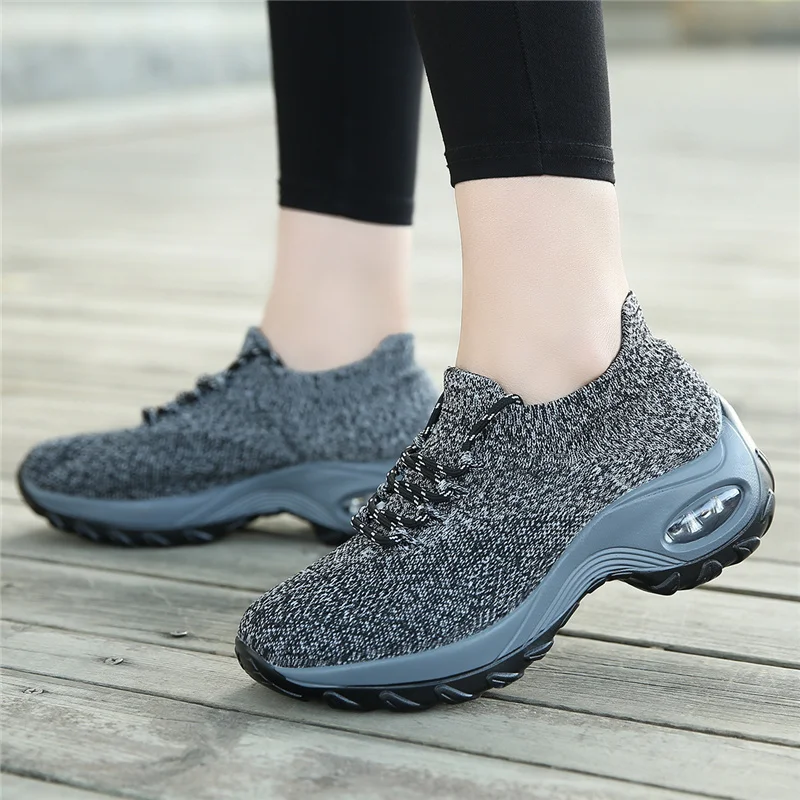 

Fashion Spring Plattorm Slip-on Casual Shoes Women Lightweight Cushioning Flying Weave Sneakers Ladies Non-slip Jogging Shoes