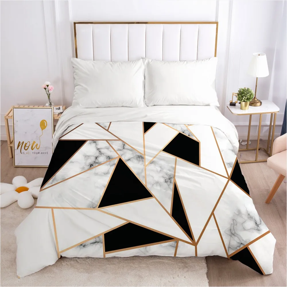 

Bedding Duvet Cover Comforter/Quilt/Blanket Case With Zipper Queen King Europe Russia Size Nordic 150 Custom Marble Black