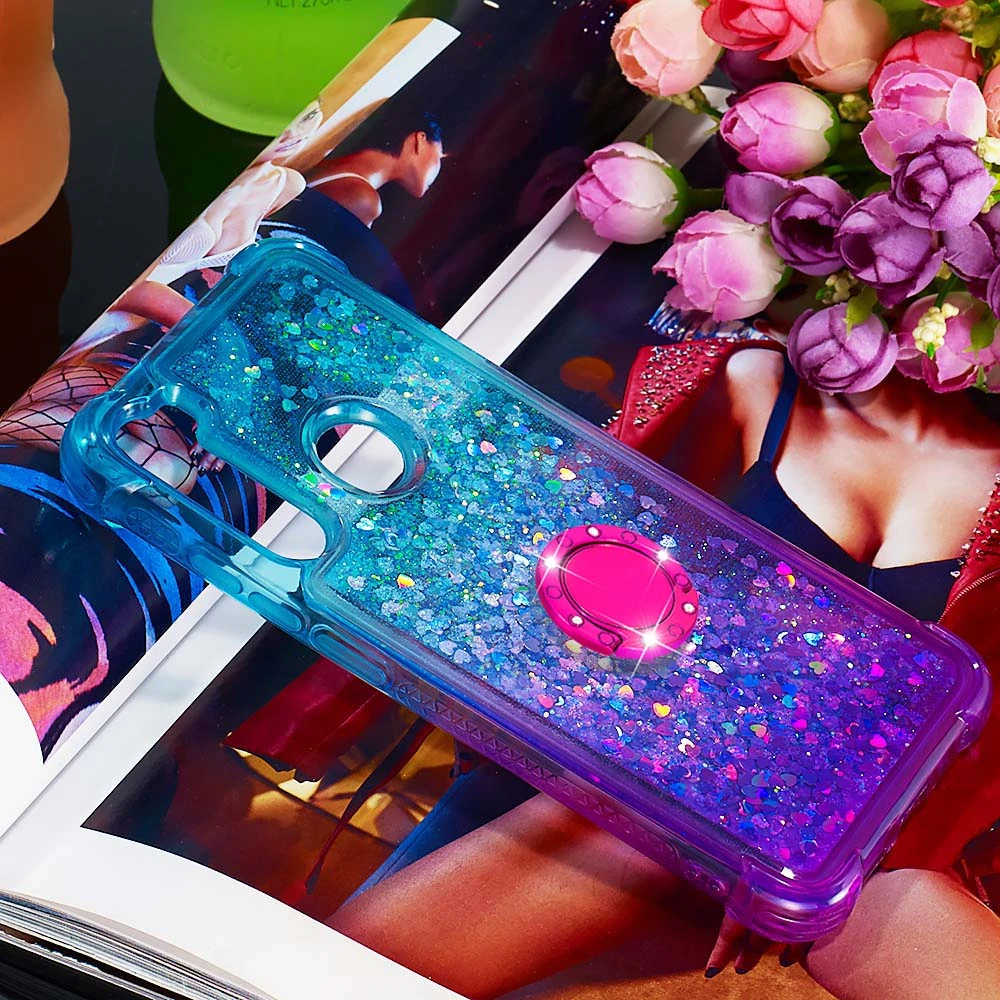 For Redmi Note 8 Pro K20 Ultra thin Shining Liquid Quicksand Case Xiaomi 9T Gradient Sequins Finger ring TPU Cover | Мобильные