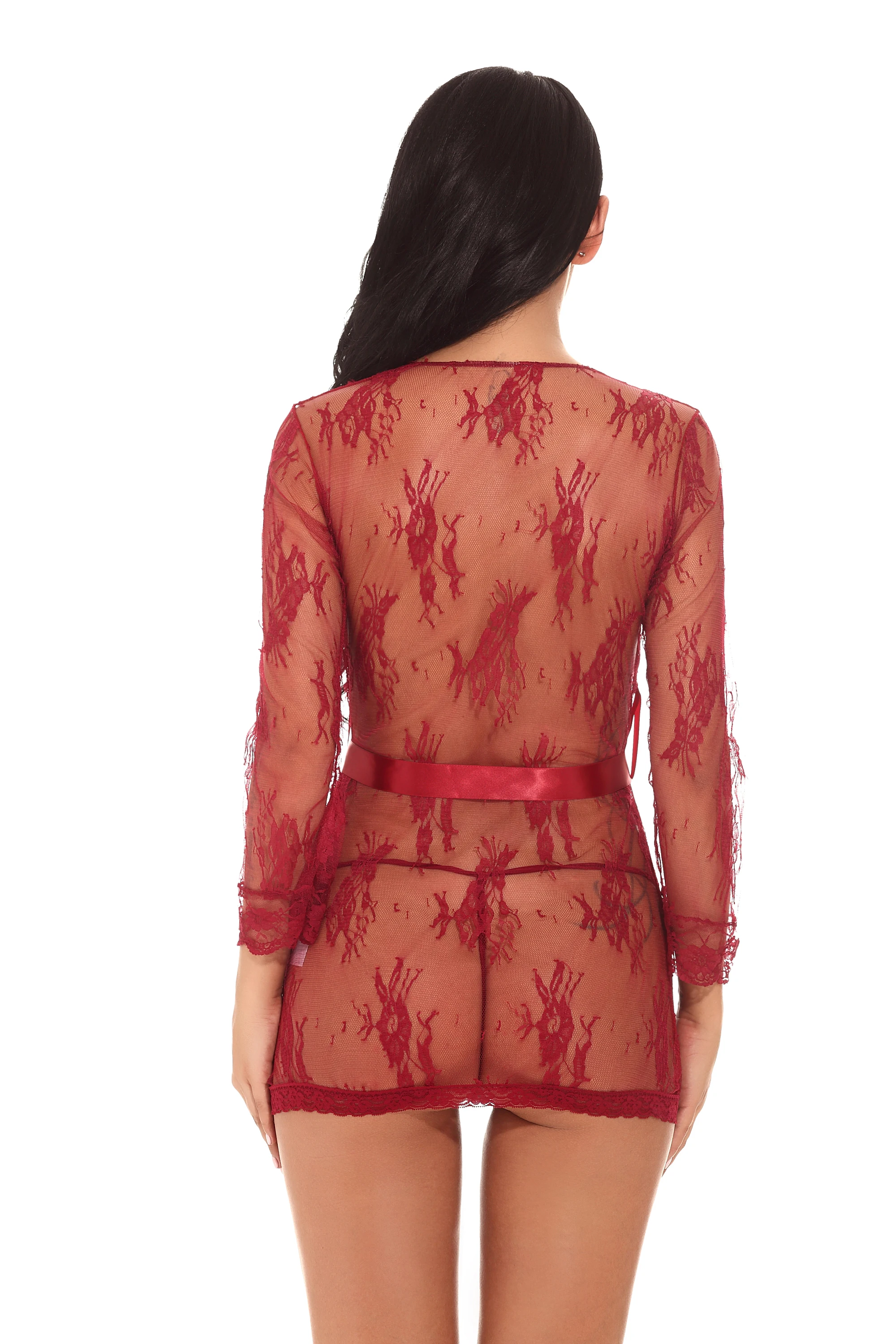 

2020 Sexy Women Lingerie Lady Underwear Lace Night Dress Muply Wine Red Babydoll Sleepwear with G-string Sleeping Wear Pyjamas