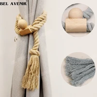 1pc cotton magnetic tieback curtain holder cotton hemp rope magnetic curtain hook buckle strap room accessories curtain cilp