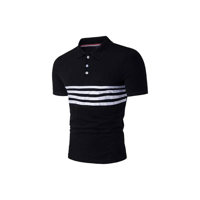 Мужская футболка в полоску с отложным воротником и короткими рукавами|Мужские