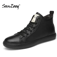 autumn winter men ankle casual genuine leather sneakers flat mens shoes high top white black trend 2020 fashion classic