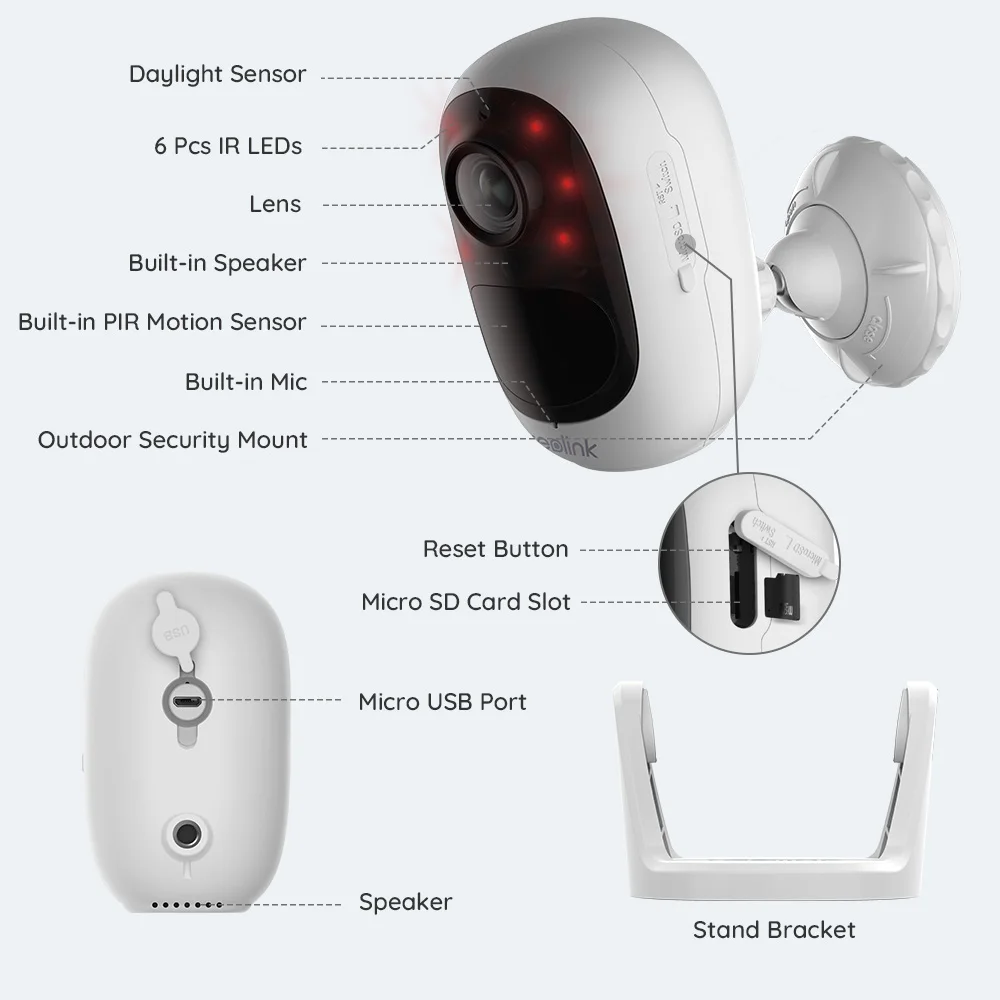 

Wi-Fi Reolink, 1080P Full HD 120 , PIR-, 2- , Google Home Argus 2E