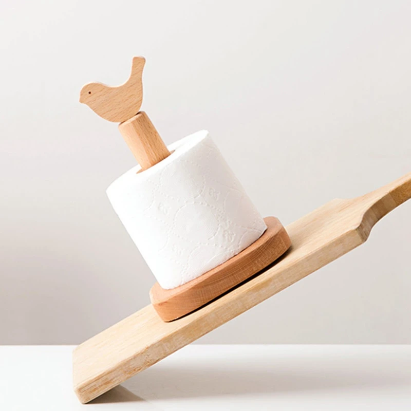 

Roll Paper Storage Rack Paper Towel Rack Shelf Kitchen Countertop Solid Wood Vertical Toilet Paper Roll Holder Small