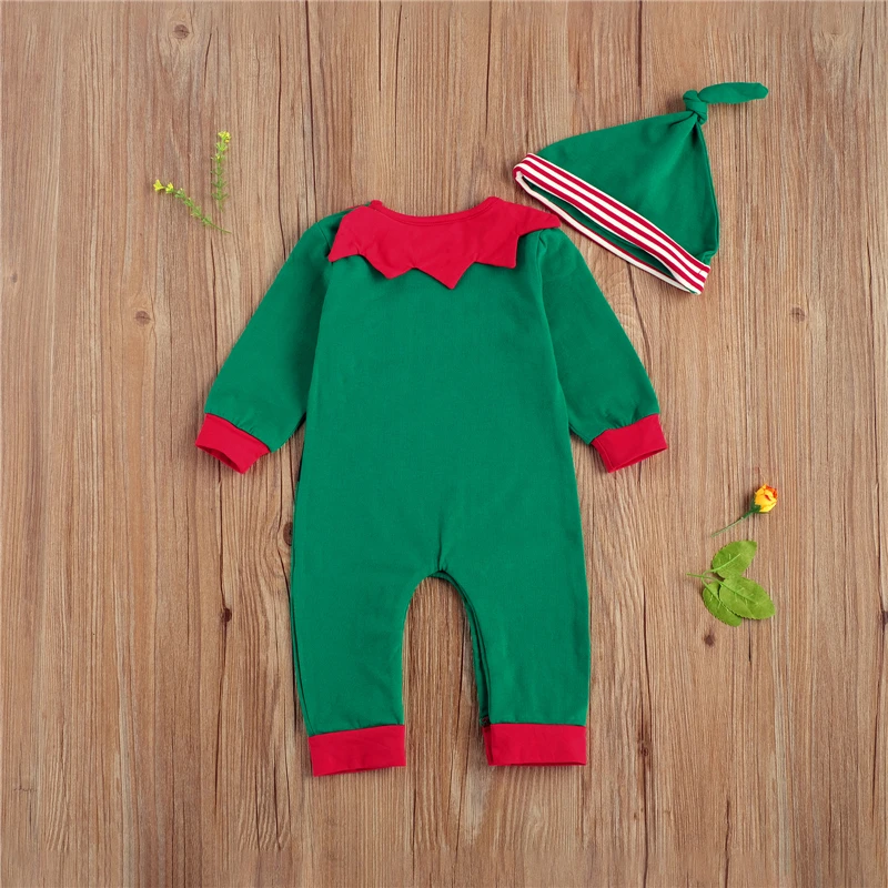 

2020 New Newborn Baby Christmas Costume Long Sleeves Jumpsuit with Hat 2 Pieces Christmas Dress up Outfit Set