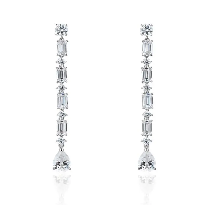 

Jazaz 100% 925 Sterling Silver High Carbon Diamond Long Drop Earrings Women Wedding Engagement Lady OL Party Fine Jewelry B0891