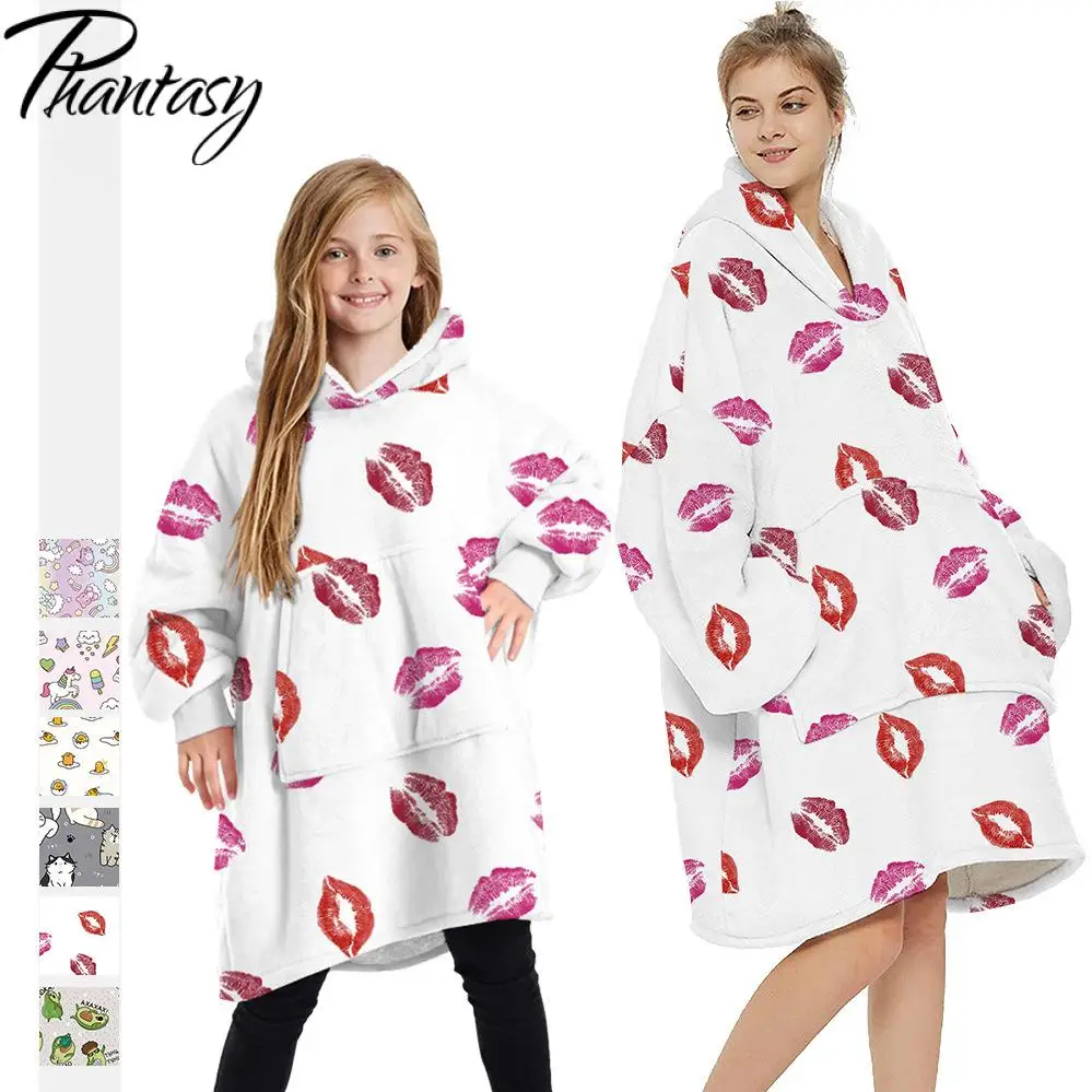 

Phantasy Fashion Adults Kids Robe Unicorns Printed Cotton Plus Hooded Pullover Parent-child Home Nightgown Can Outside Sleepwear