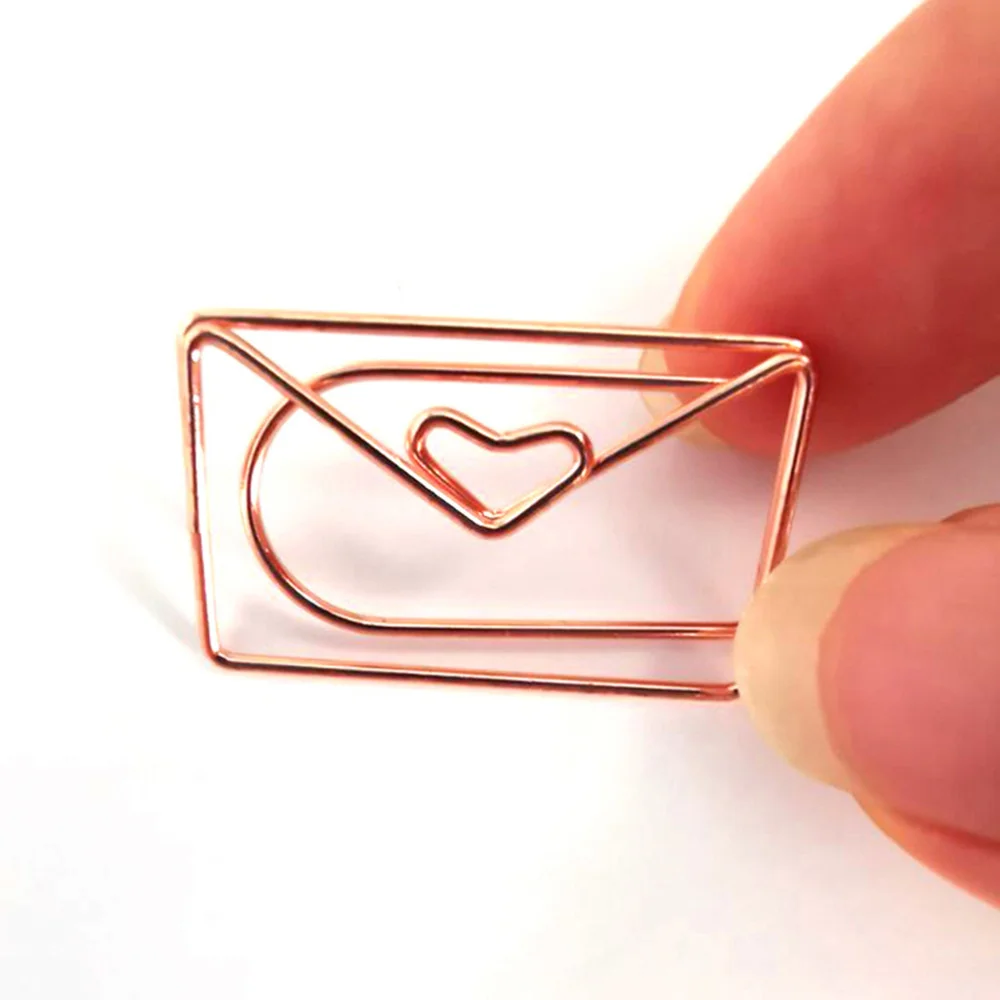 

12pcs Cartoon Envelope Paper Clip Rose Gold Creative File Clamps Adorable Paper Holder