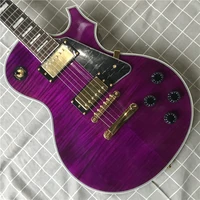 high quality new electric guitar purple paint tiger maple veneer gold fittings peach blossom core wood free shipping