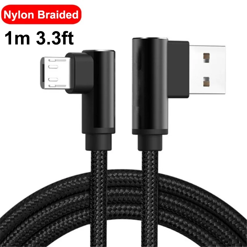 1 м Android Micro USB кабель 90 градусов угловой зарядный шнур нейлоновый плетеный провод