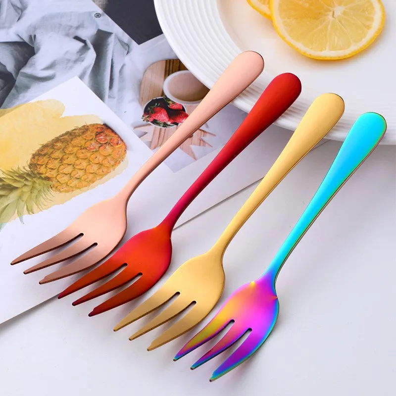 

2021 Fruit Fork Stainless Steel Cake Dessert Forks Colorful Durable Party Restaurant Home Accessories Dining Bar Kitchen Tools