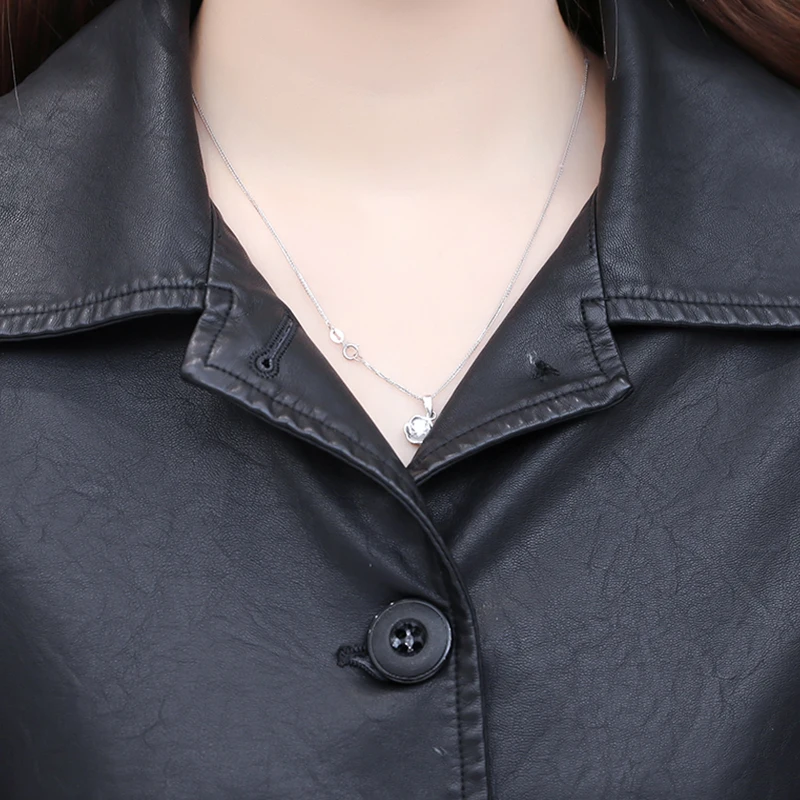 Весенняя куртка Женское пальто из искусственной кожи средней длины осенняя