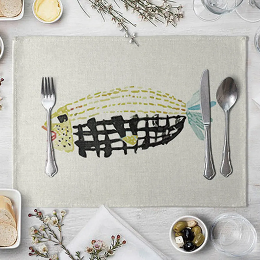 

1 Pcs Table Mat Fishing Printed Table Mat Creative Decoration Fish Pattern Printed Living Mat Catering Accessories