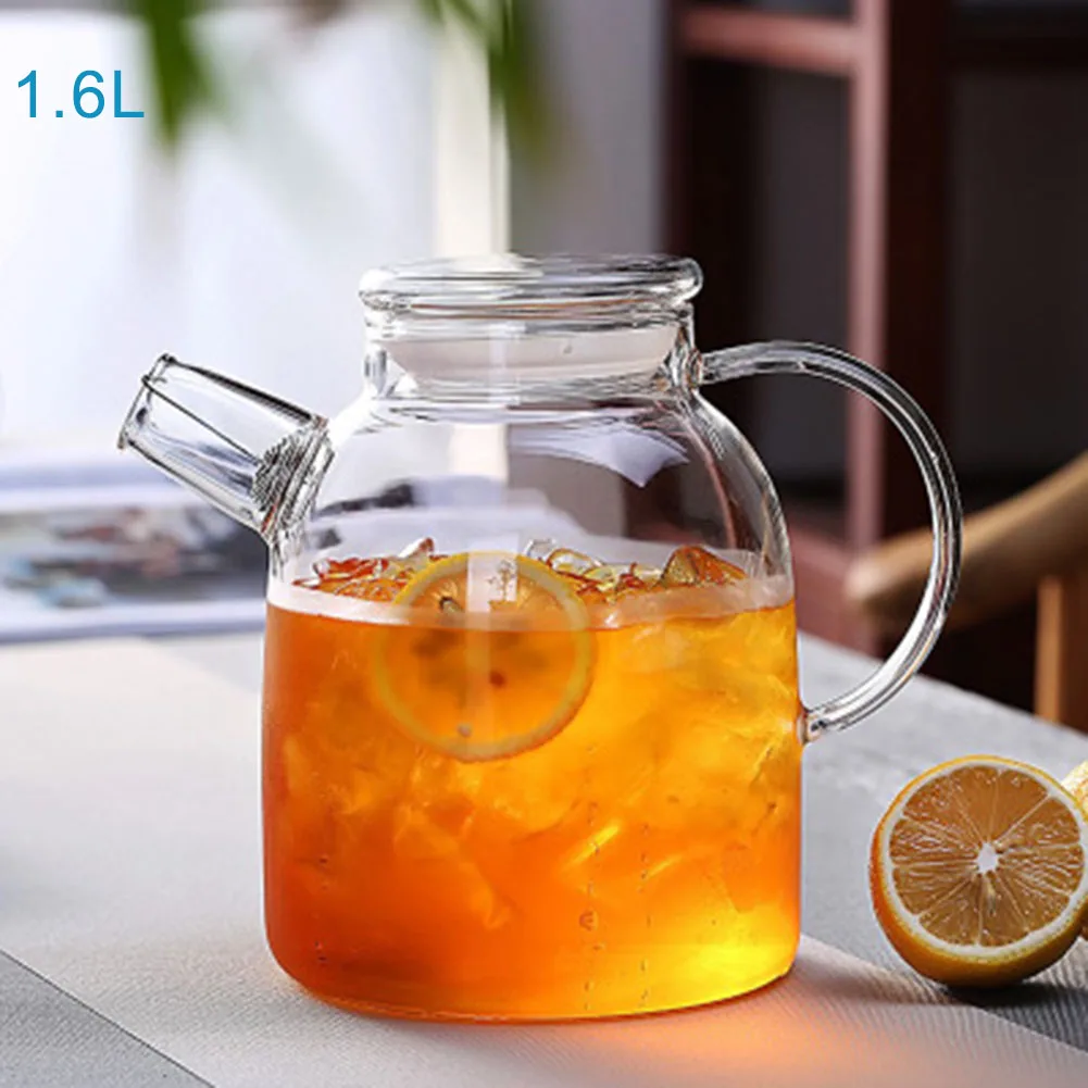 

1000ml/1600ml Glass Kettle Water Jug Heat Resistant Teapots with Transparent Lid Home Office E7
