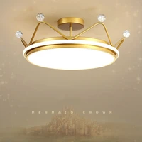 novelty led kid pendant light semiflush girl bedroom gold blue pink crown led pendant lamp crystal led kids room princess light