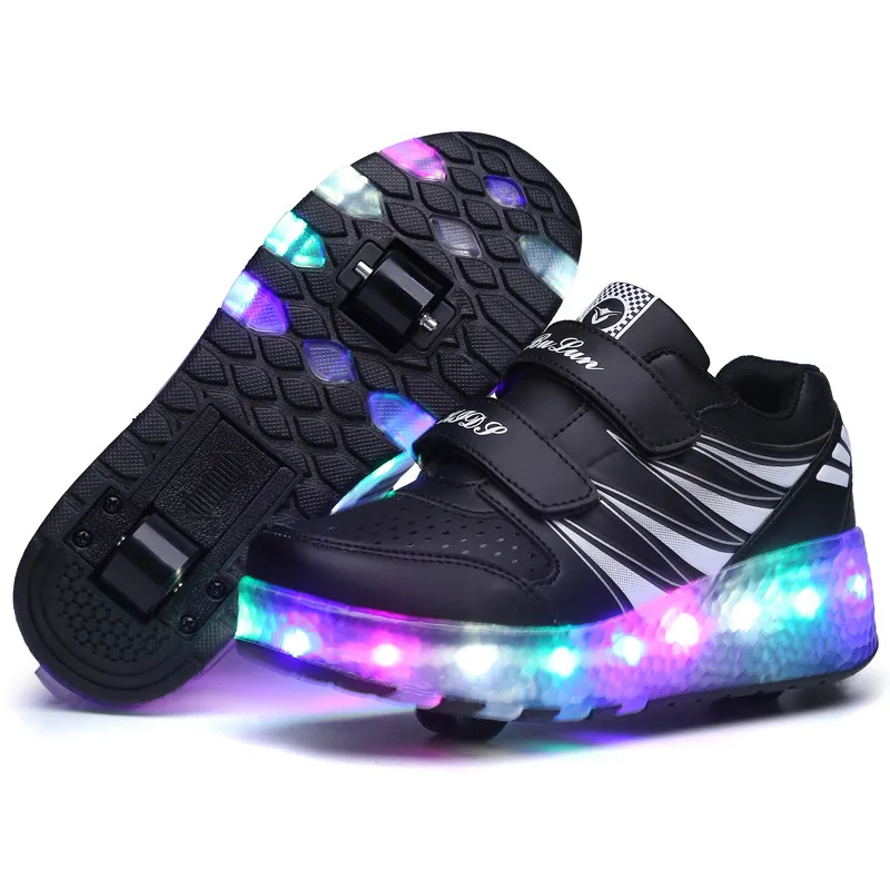 

2021 Heelys LED Light Sneakers with Wheel Boy Girl Roller Skate Casual Shoe with Roller Girl Child Black