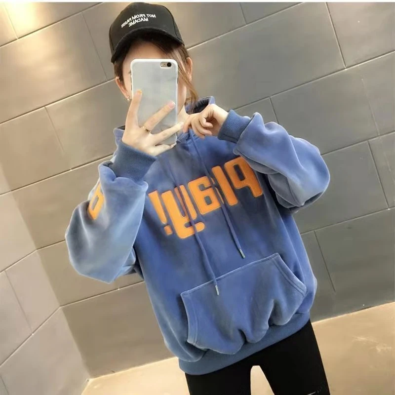 Толстовки женские толстые флисовые осенне-зимние свободные толстовки большого