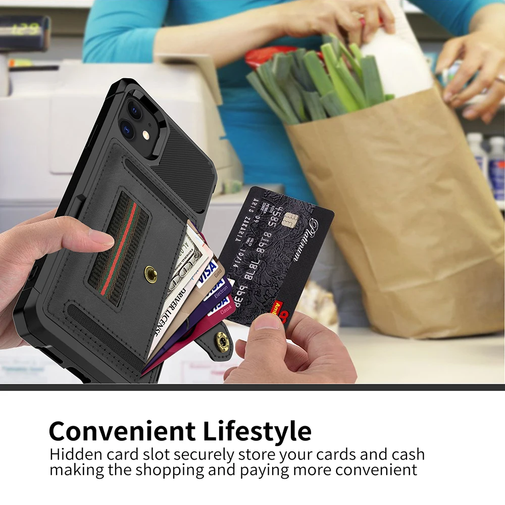 Чехол для телефона мягкий кожаный с магнитным держателем карт iPhone 12 Pro 11 Max XR XS X 7