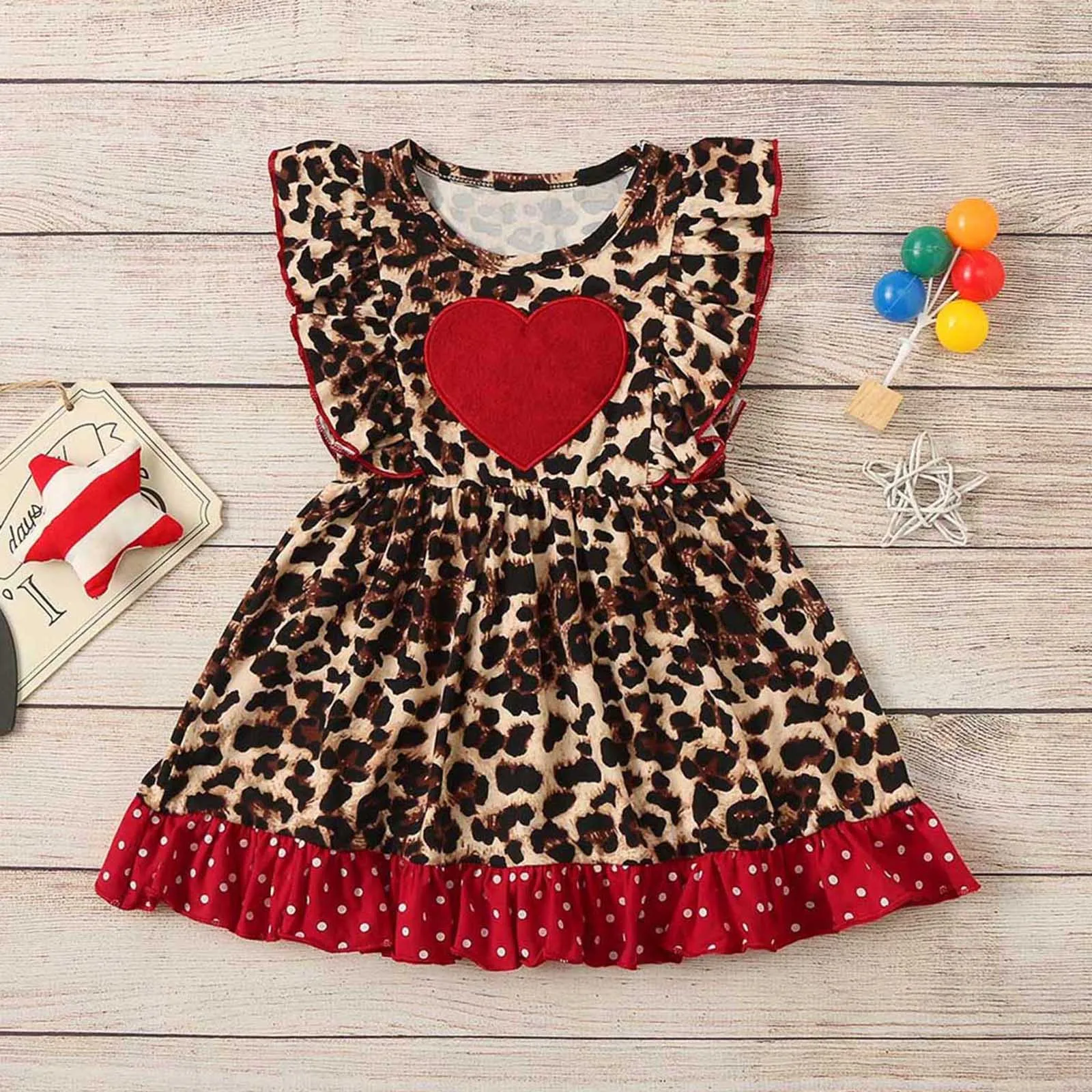 

Valentine's Day Outfits Kids Baby Girls Princess Dress For Girls Summer Sleeveless Casual Print Dress For Girl Party Dress 1-6Y