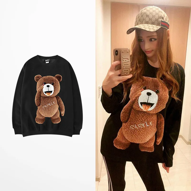 Мужские толстовки в стиле хип-хоп с принтом медведя из мультфильма для