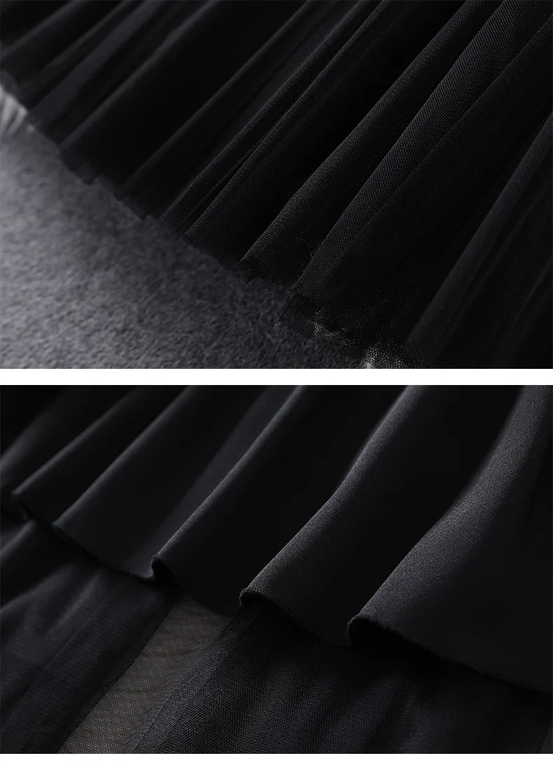 

Autumn Bodycon Dress Women's New 2020 Short Sleeve Pullover Square Neck Halter Fashion Chiffon Stitching Mesh Black Dress