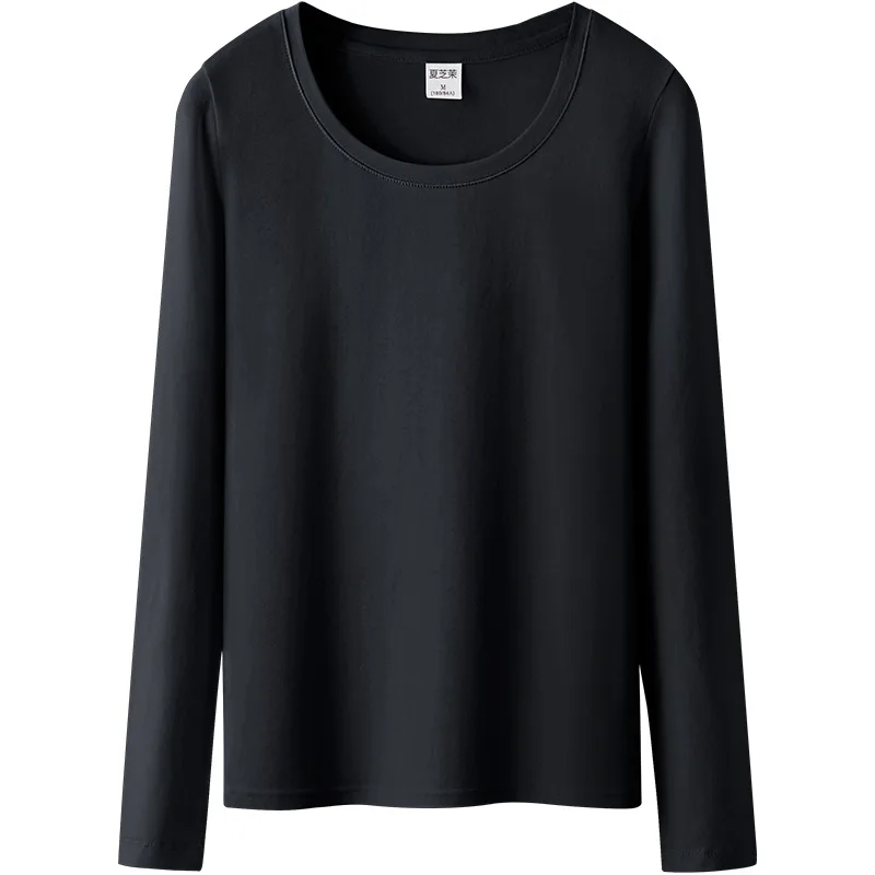 

Basis Leven Women Cotton T-shirt Long Sleeve Round collar Solid color Office Lady Top All Match Women Basic T-shirt