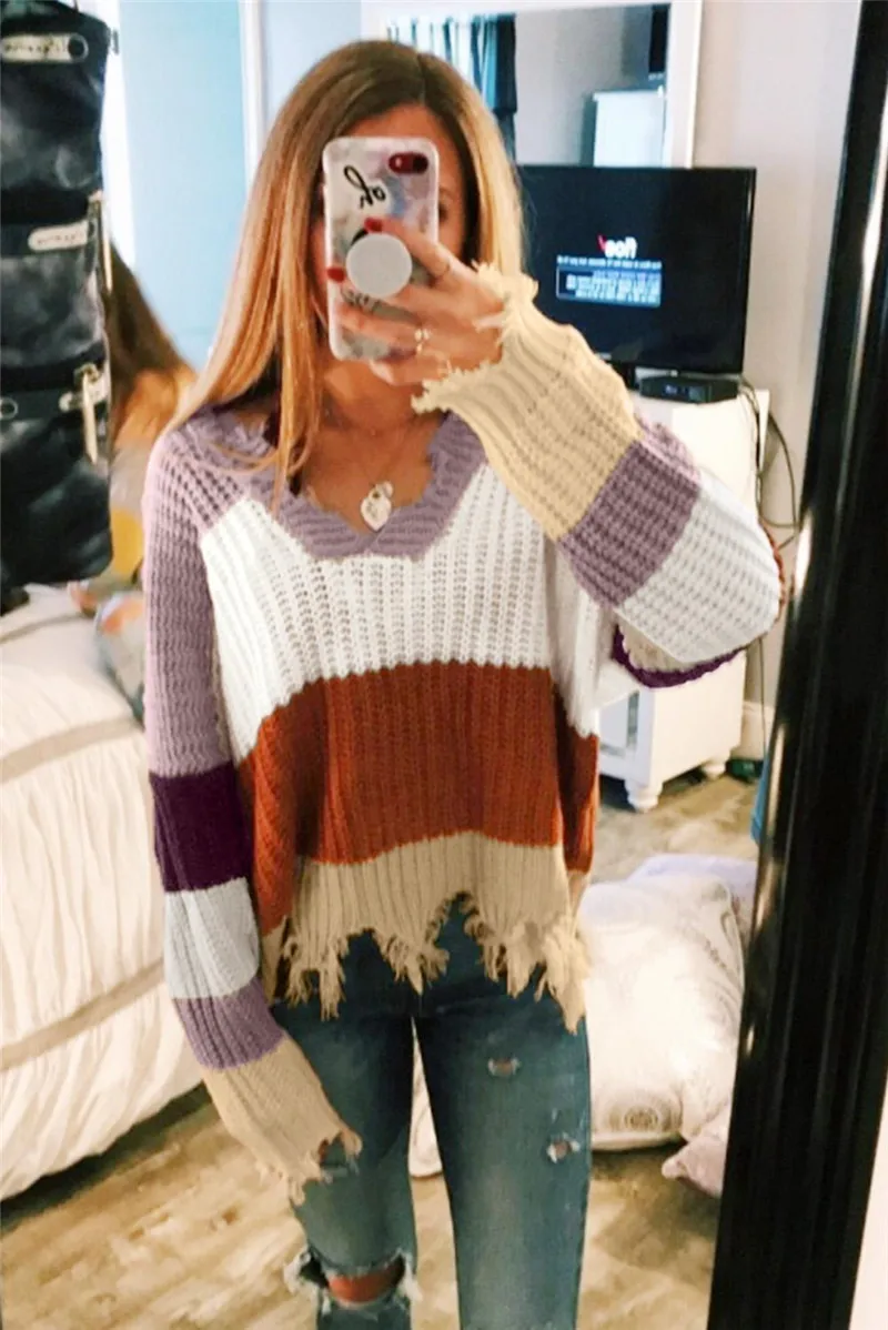 Женский повседневный пуловер с длинным рукавом свободный джемпер в стиле