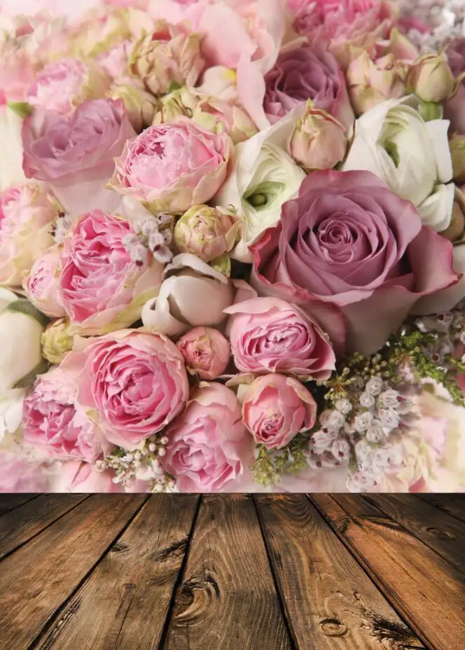 

Vinyl Custom Photography Prop Valentine day Flower Wood theme Photo Studio Background FJ-01