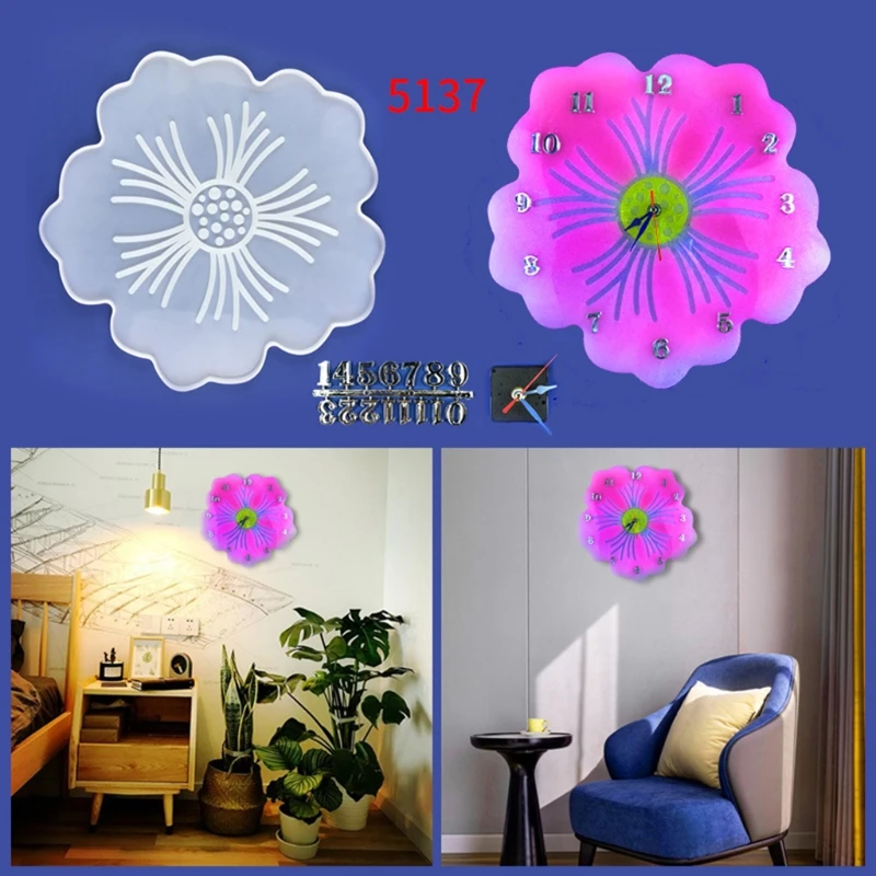 

1 Set Flower Clock Epoxy Resin Mold with DIY Accessories Wall Clocks Silicone Mould DIY Crafts Hanging Ornaments Mold