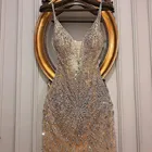 Платье цвета шампанского с роскошными кристаллами и бусинами 2021 платья для встречи выпускников сексуальные платья-футляры для выпускного вечера Потрясающие Короткие тюлевые Коктейльные части