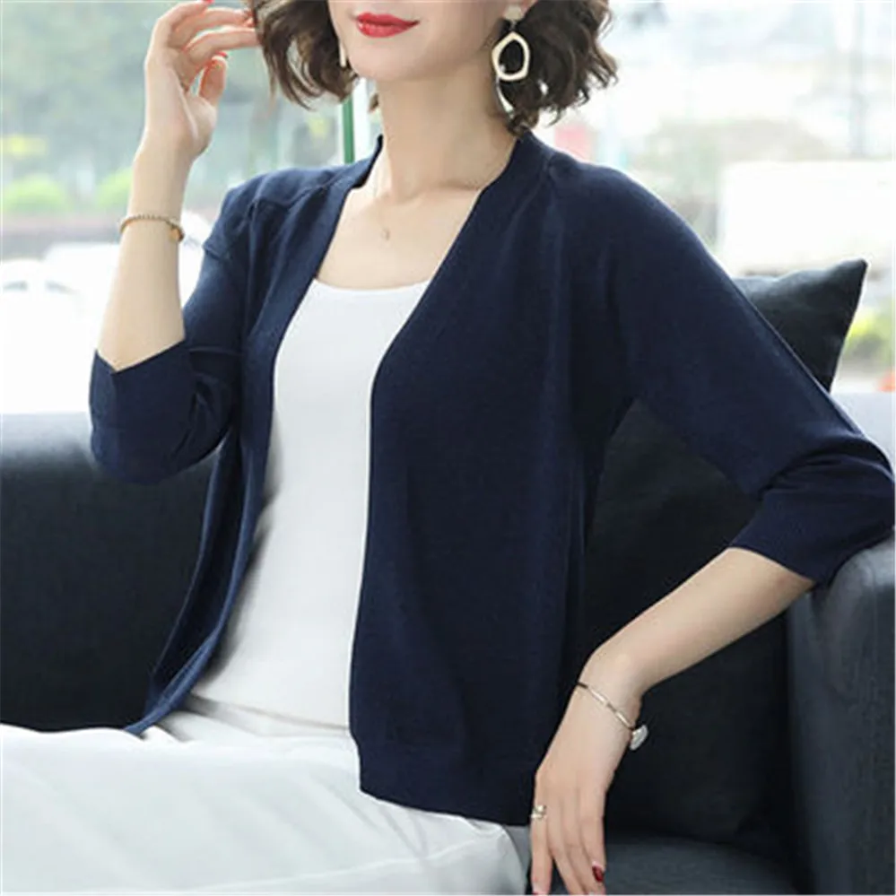 Женский трикотажный кардиган с длинным рукавом голубой однотонный джемпер