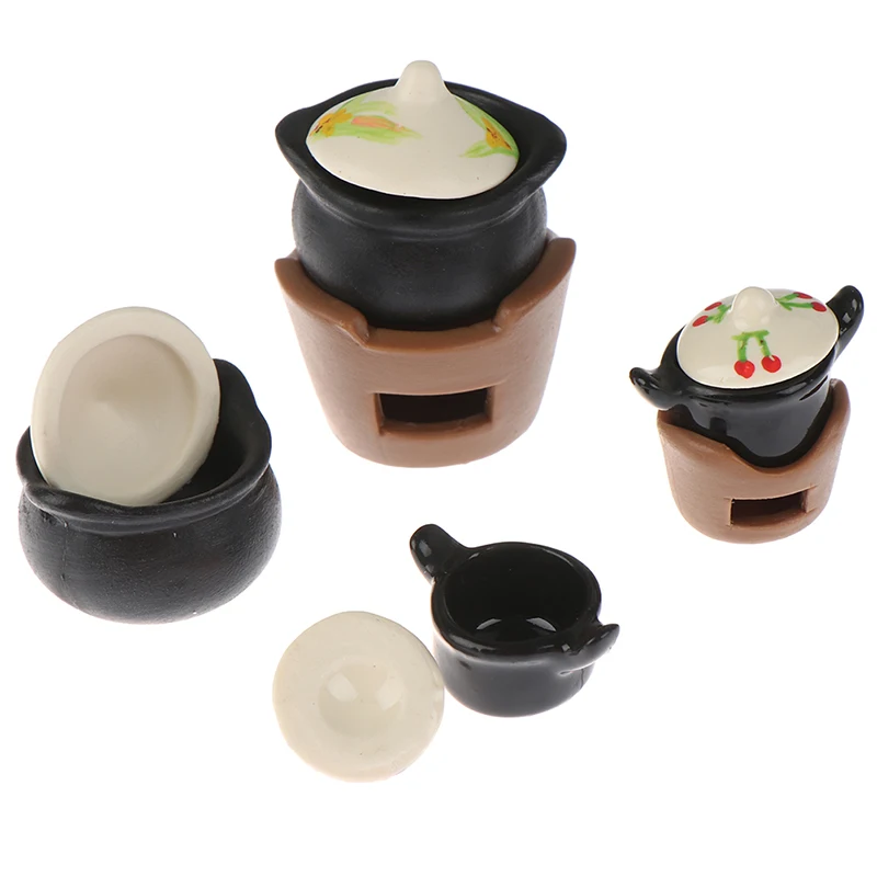 

1:12 Dollhouse Mini Vintage Charcoal Stove Soup Pot Simulation Model Cooking Furniture Toys For Doll House Decoration