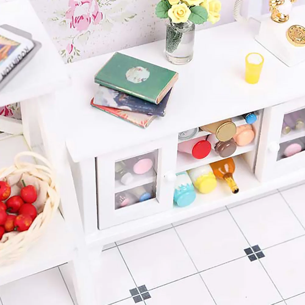 

Exquisite 1:12 Doll House Mini Furniture Wooden TV Cabinet Wooden Decoration Mini House Furniture Accessories (White)