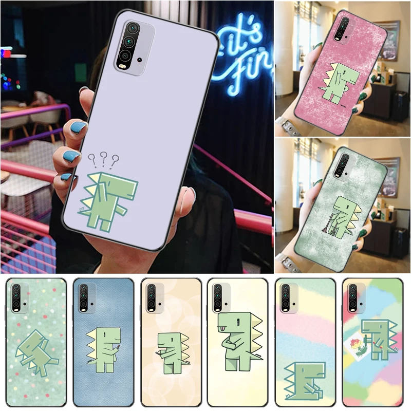 

Cute Couples Dinosaur Funny Flowers Color Painting Phone Case For Xiaomi Redmi 9 9T 9A Pro Cases Funda Back Cover Carcasa