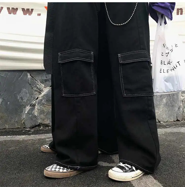 Женские джинсовые брюки-карго с контрастными карманами свободные прямые широкие