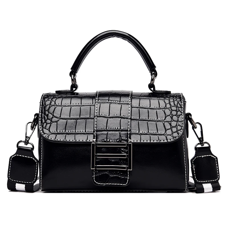 

New Alligator Wide Strap Leather Lady Shoulder Portable Messenger Bag Sac Femme Purses And Handbags Designer Crossbody Bags