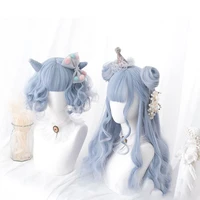 aoosoo long lolita synthetic wig ladies gradient cosplay wig with bun short short wig with bangs heat resistant wig