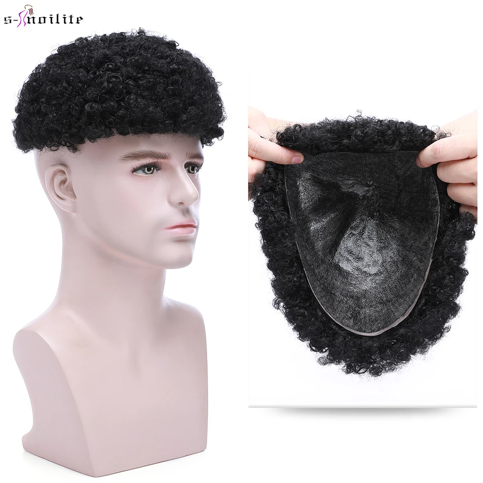 S-noilite Male Hair Prosthesis 78g Toupee Men Curled Natural Hair Wig For Men Replacement System Hairpiece Invisible Extensions