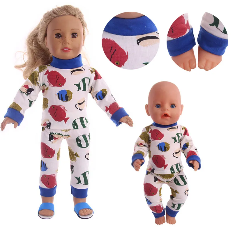 1 комплект хлопковой пижамы с рисунком рыбы Одежда для куклы 18 дюймов