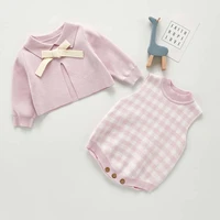 baby girls knitted bodysuit suit long sleeve tops knitted bodysuits bow collar clothing set autumn winter cardigan sweater style